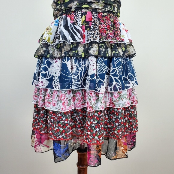 Kitty Mixed Floral Tiered Ruffle Strapless Dress - Picture 4 of 8